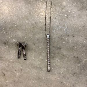 Swarovski Crystal Silver Pave Bar Earrings and Necklace - Vertical Bar Pendant